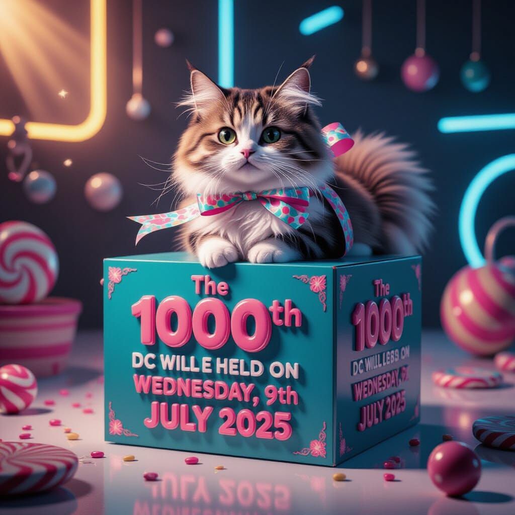 Cat on Box: Hyperrealistic Digital Candy Art