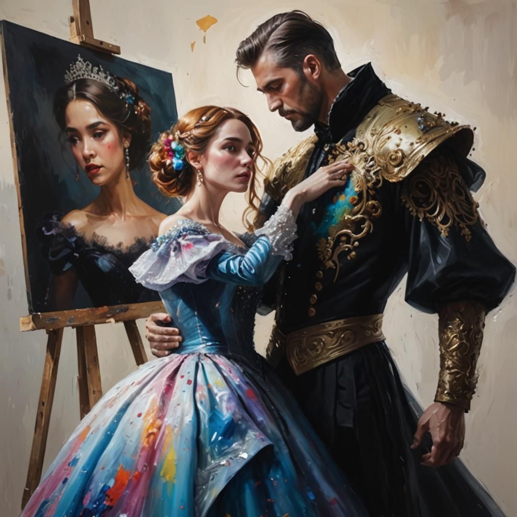 Hyperrealistic Painting of Man Painting Woman