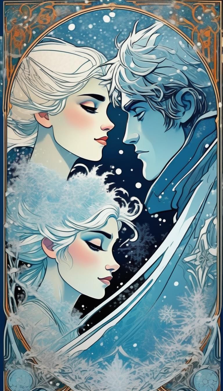 Jack Frost and Elsa in Art Nouveau Blizzard
