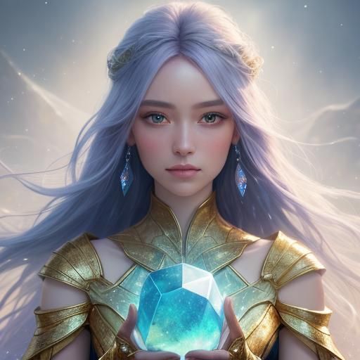 Girl Holding Glowing Crystal: Dreamlike Fantasy Art