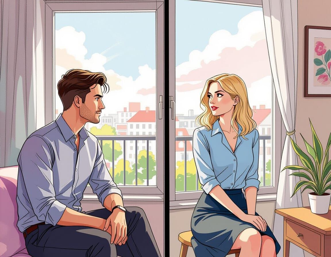 Apartment Split Screen in Watercolor Ink Style