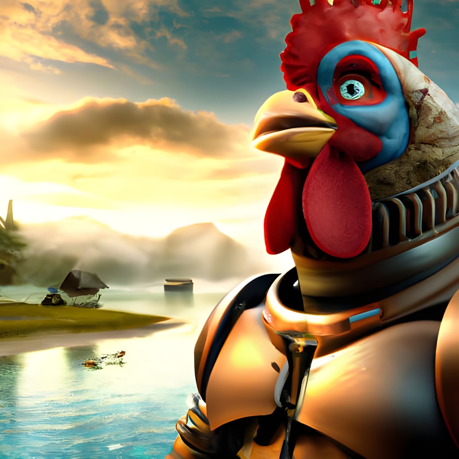 Rooster in Diving Suit: Hyperrealistic Concept Art