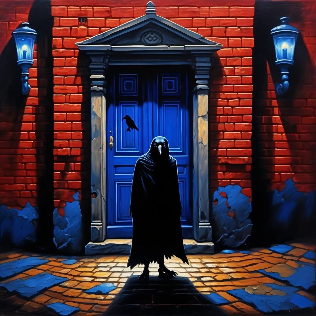 Dark Hooded Figure in Crow Mask Oil Painting