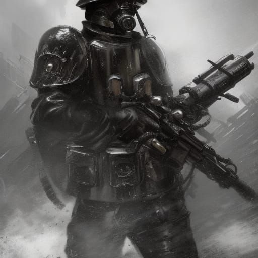 Gothic Trooper in Dystopian War, Hyperdetailed Dark Fantasy