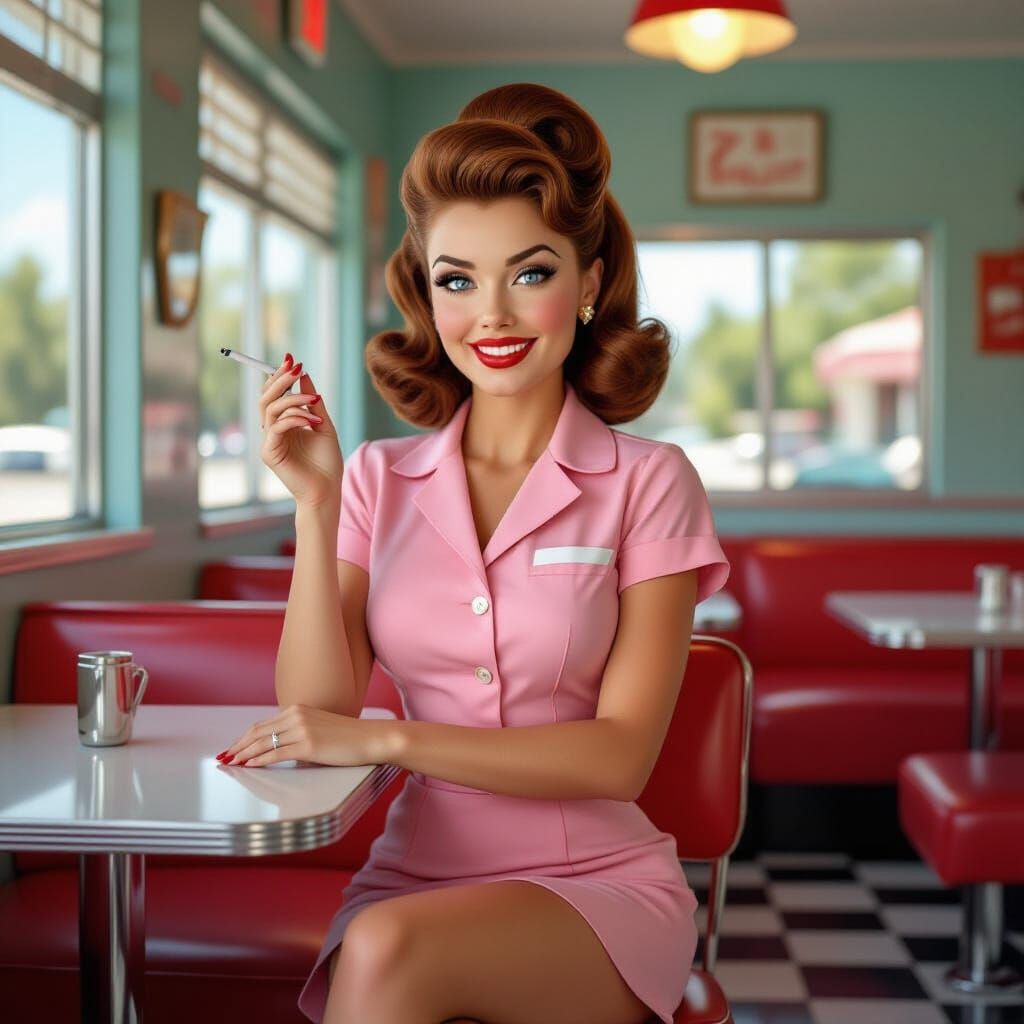 1950s Pin-Up Waitress with Beehive Hair