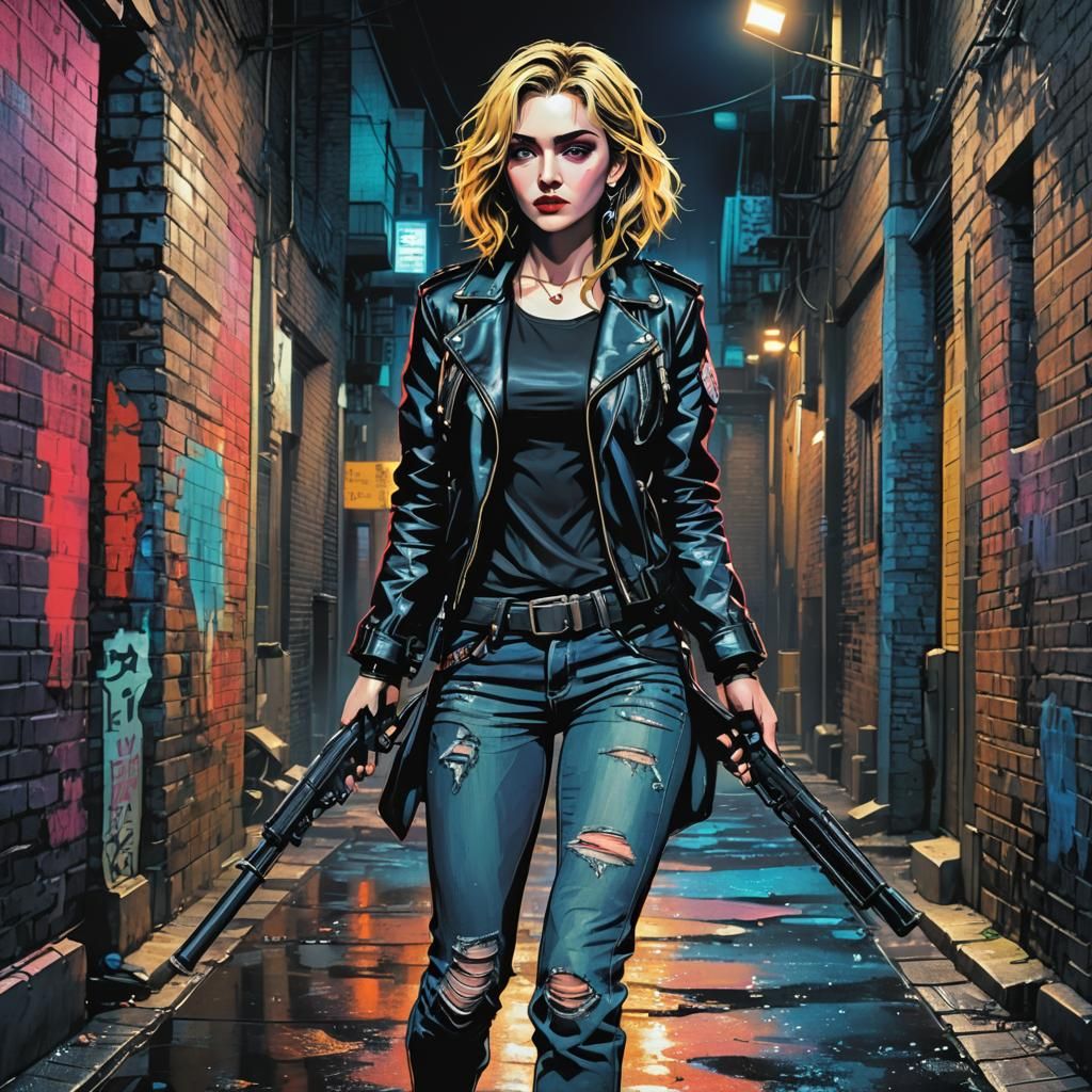 Rebel Madonna: Mercenary Chic in Neon Alleyway
