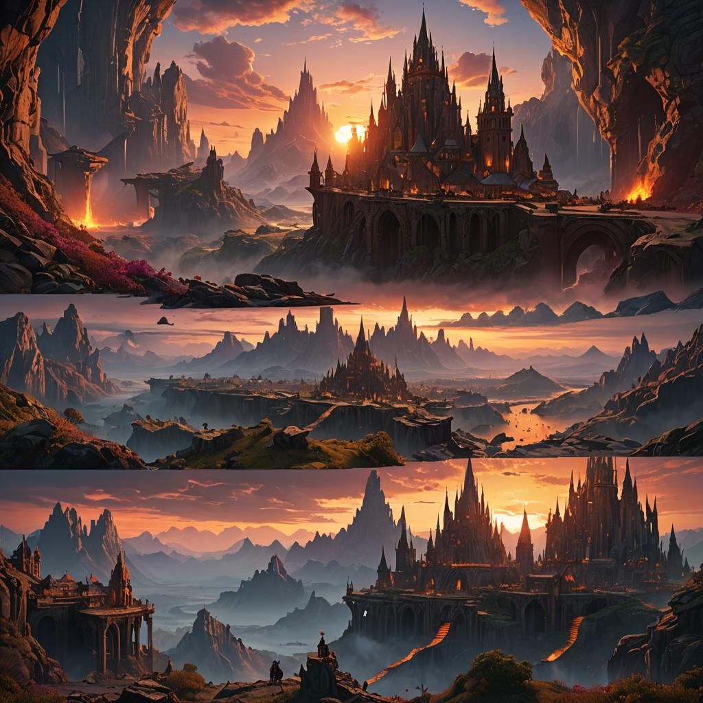 Detailed Matte Painting of a Deep Color Sunset