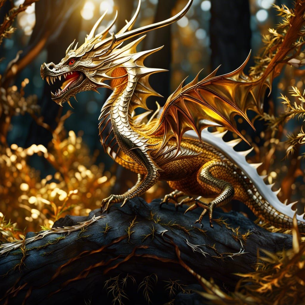 Golden Thorns Dragon in Fantastical Forest