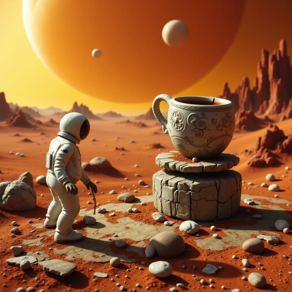 Astronaut Finds Alien Teacup on Barren Planet
