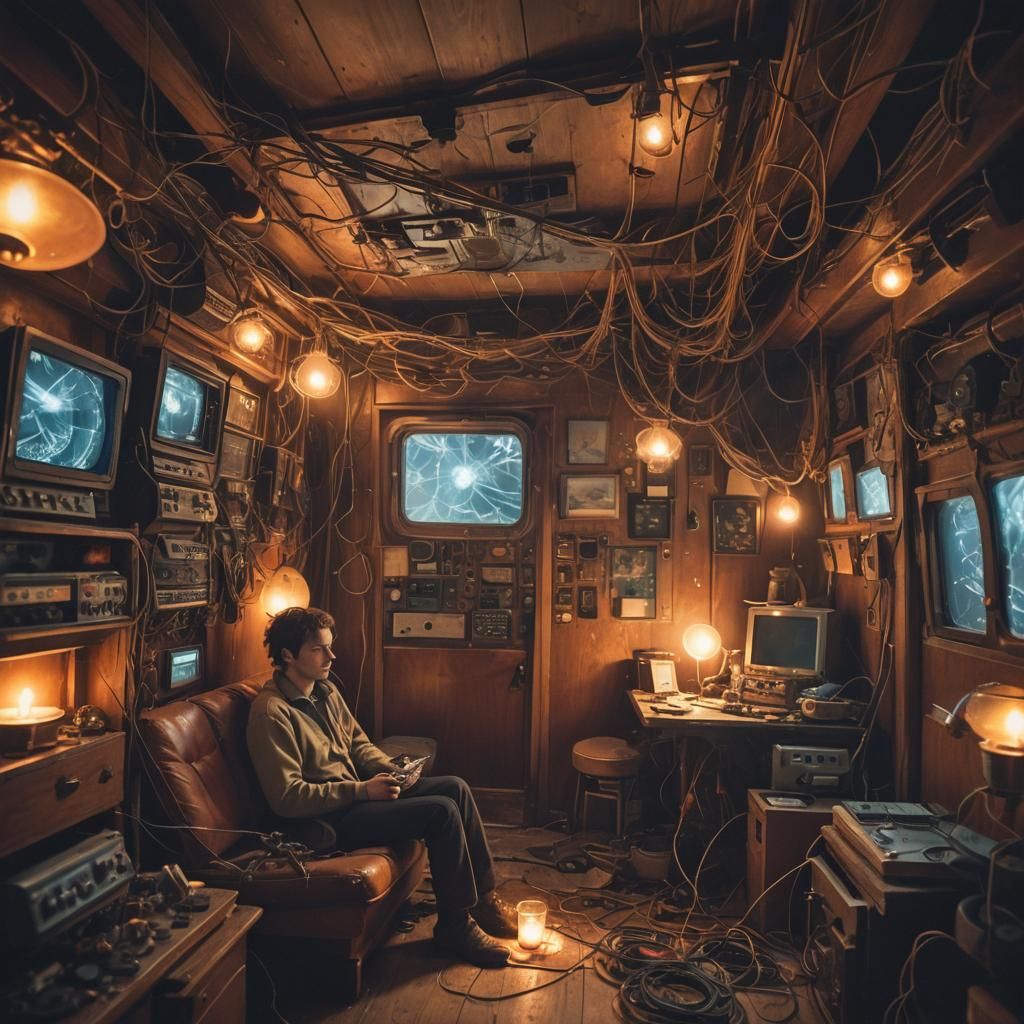 Cozy Surrealism: Crewmember in Spaceship Cabin