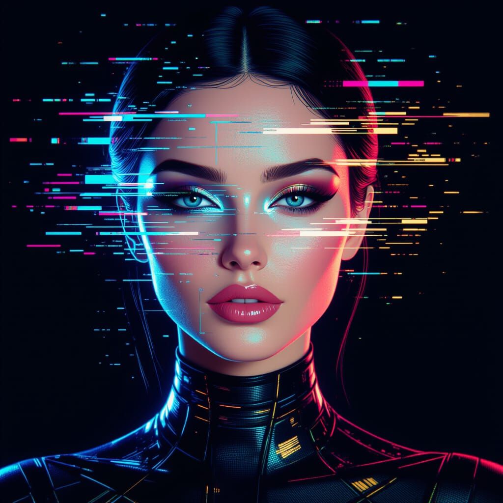 Holographic Portrait in Cyberpunk Style