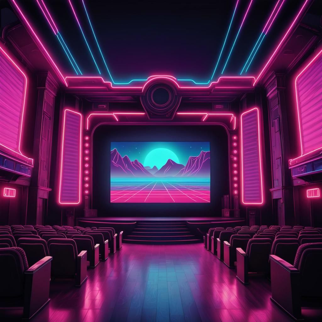 Fantasy Movie Theater Screen in Synthwave Style