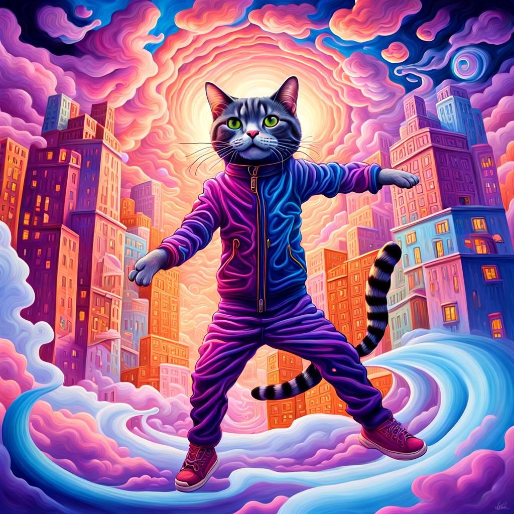 Surreal Anime Cityscape with Melting Oil Painting Effect