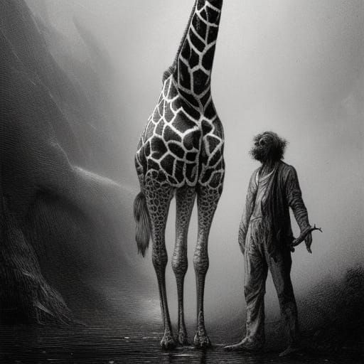 One day a monkey found a giraffe