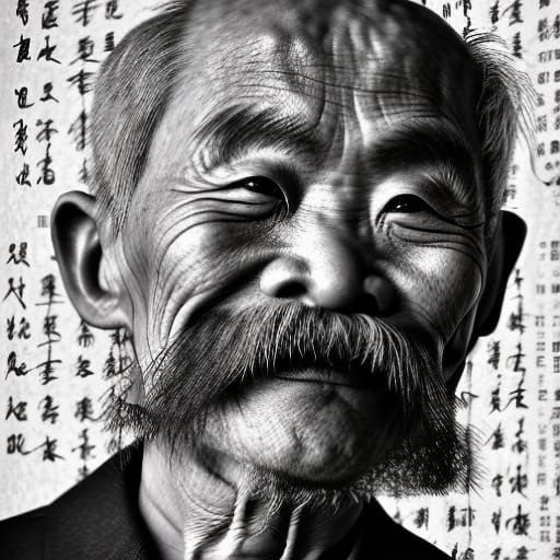 Detailed Portrait of Old Chinese Man with Moustache