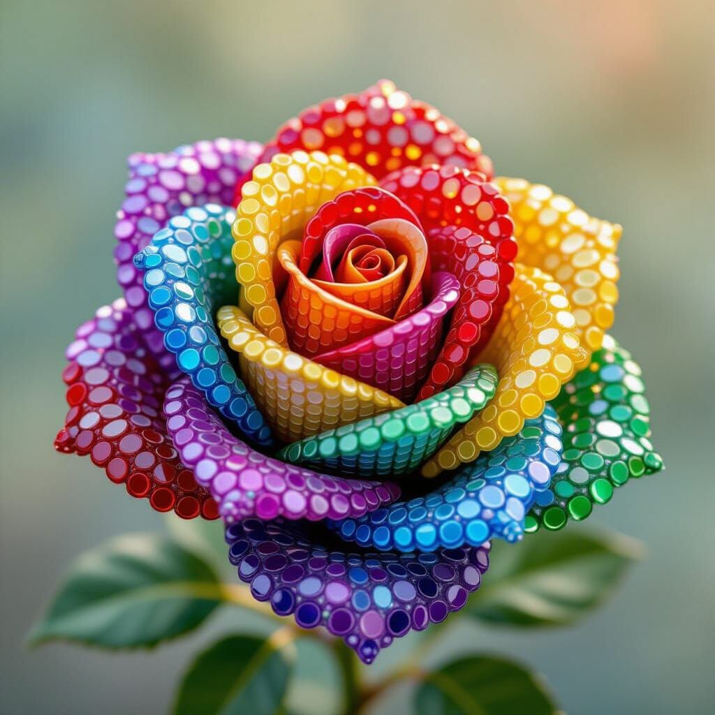 3D Beaded Rainbow Rose with Crystal Glass Beads