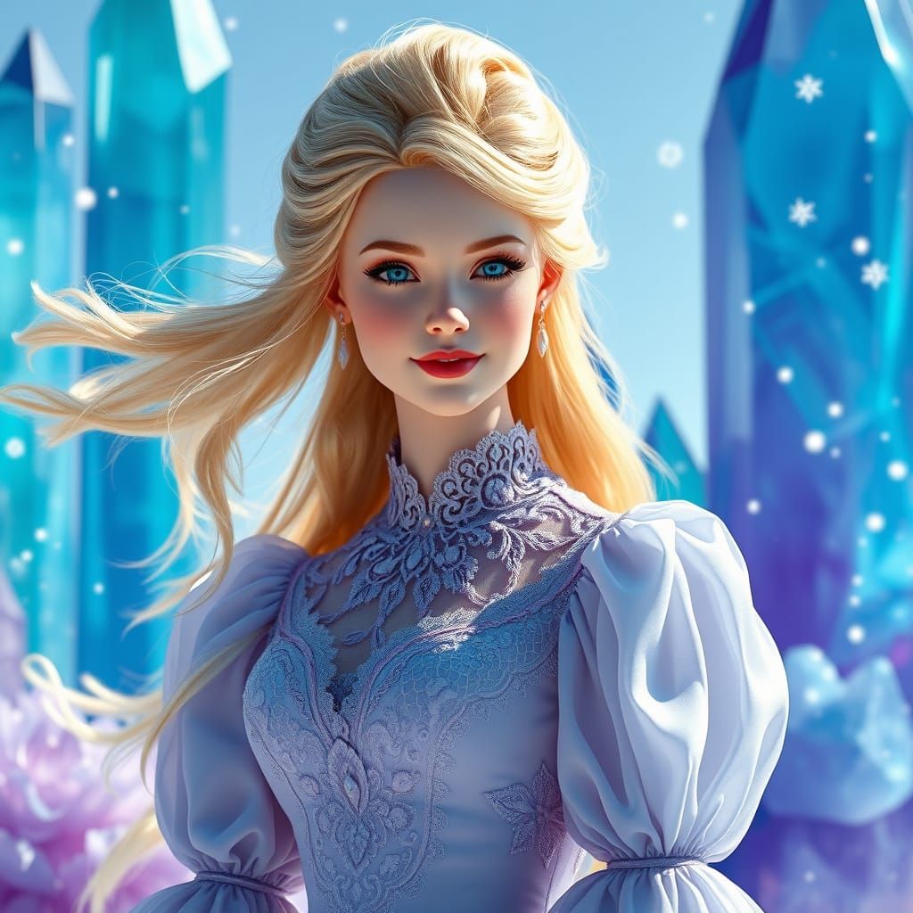 Victorian Woman in Crystal Dreamscape, Hyperrealistic 8k