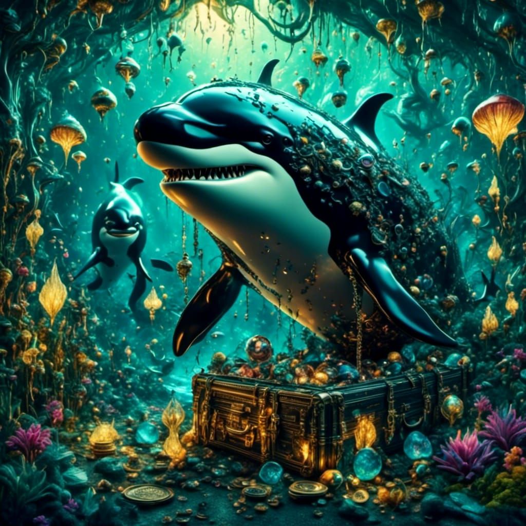 Pirate Orca's Treasure Trove: A Fantasy Illustration
