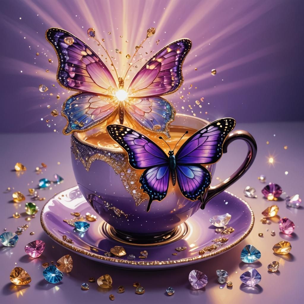 Butterfly in Coffee Cup: 3D Diamond Painting