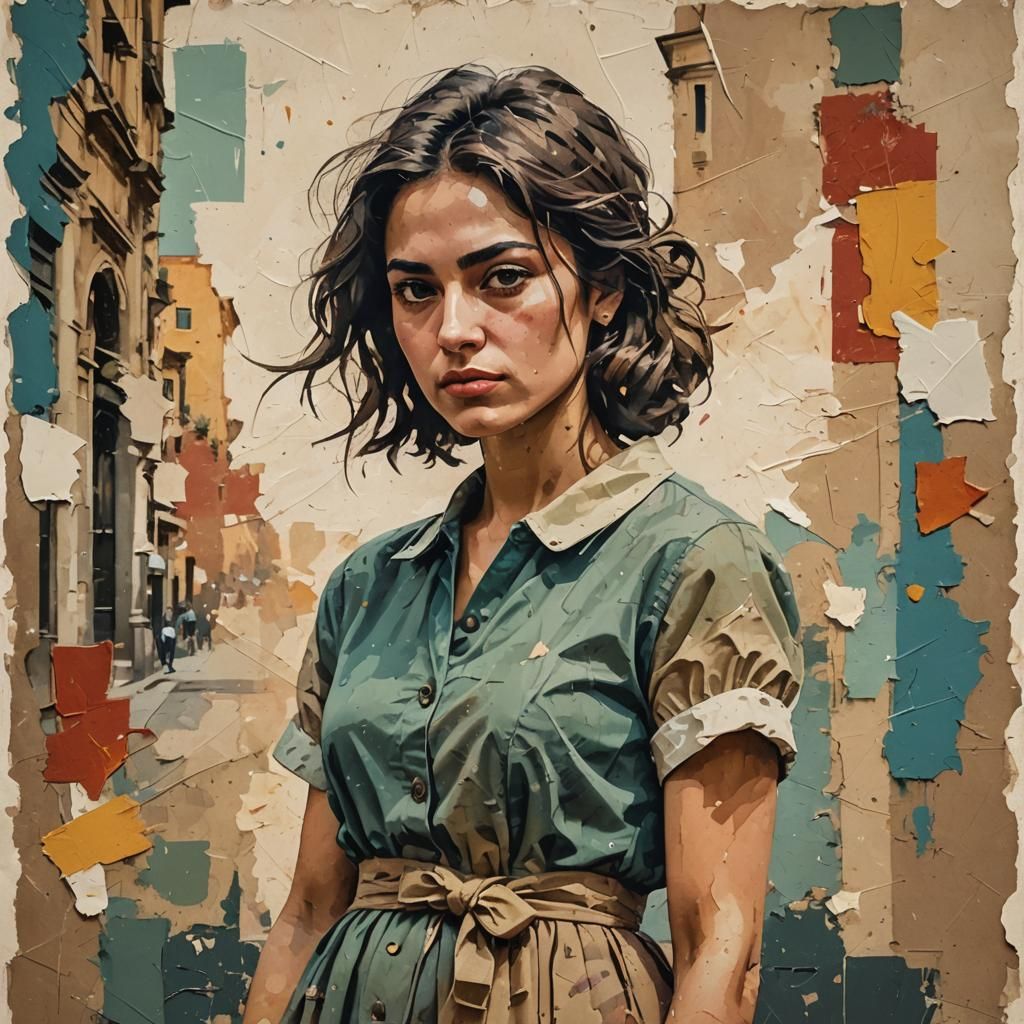 Italian Woman in Milan with Palette Knife Technique