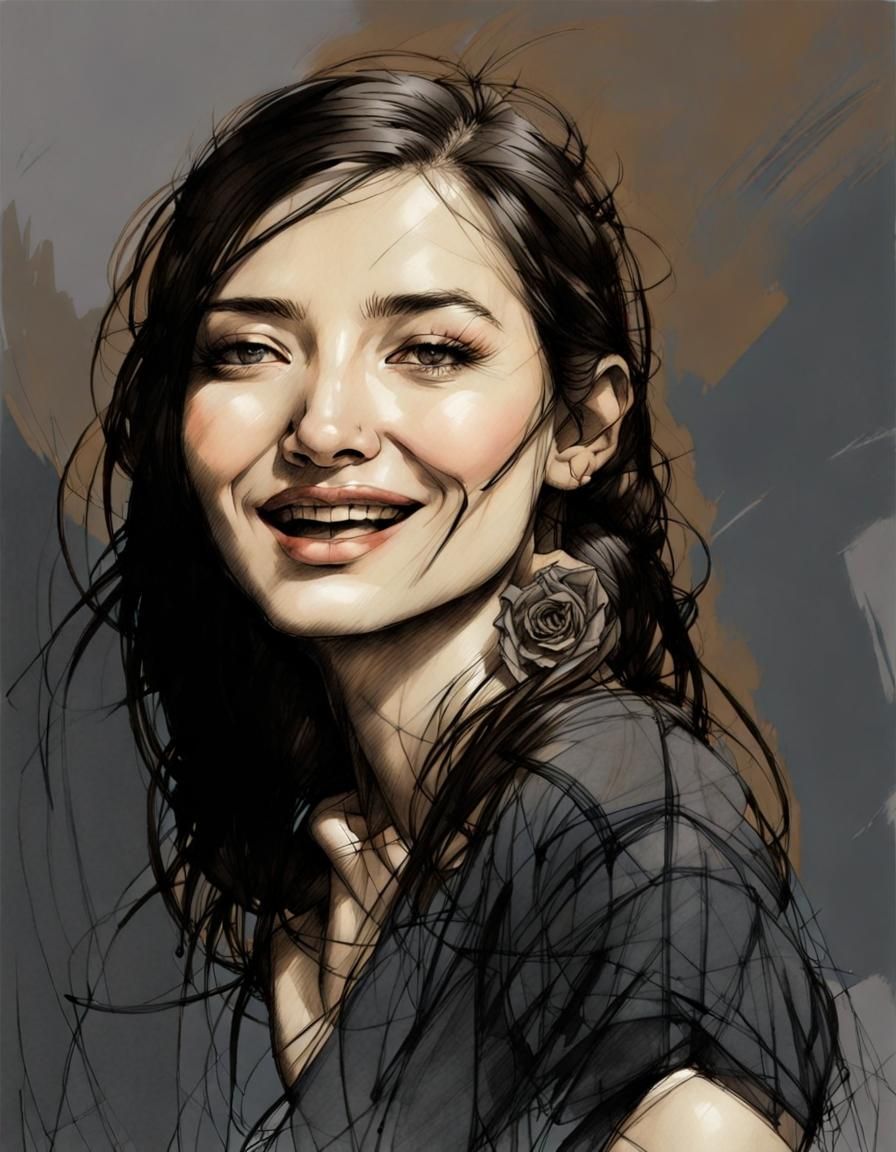 Pretty Woman: Pencil and Ink Perspective Sketch