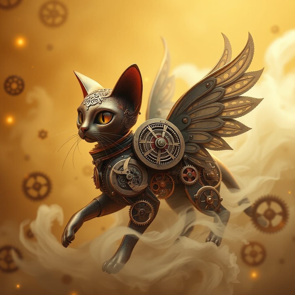 Clockwork Cat with Copper Filigree in Steampunk Style