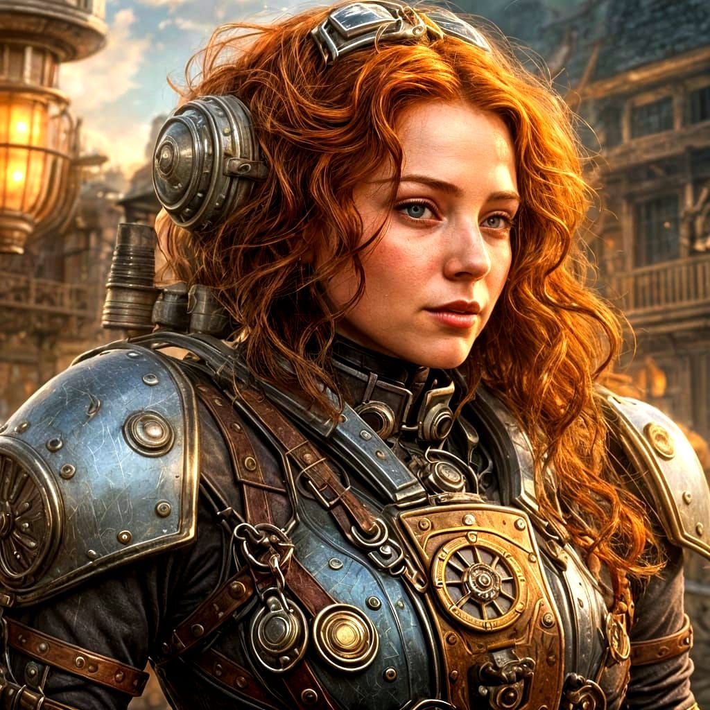 Steampunk Portrait with Armored Figure in Soft Light