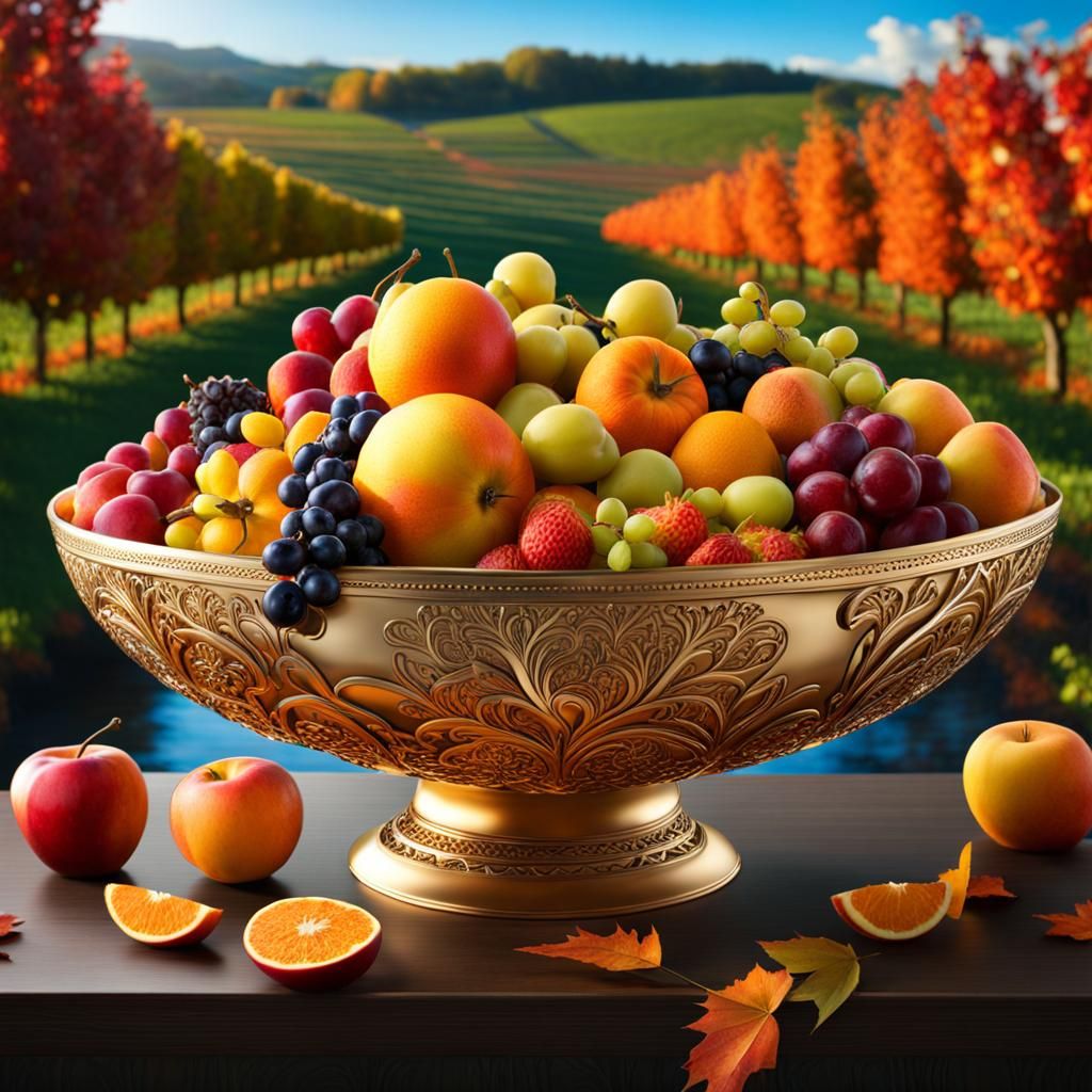 Floating Island Harvest: Autumn Fruits in Paradise