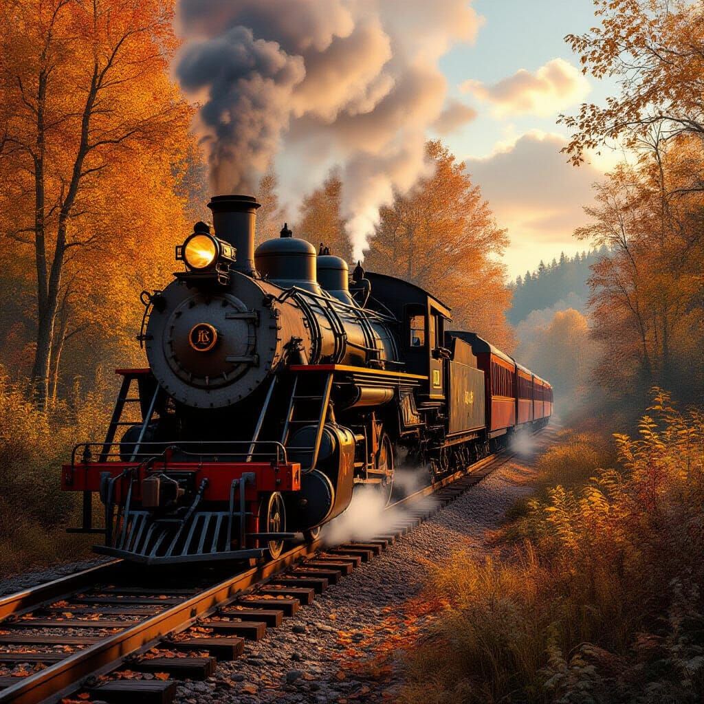 Abandoned Autumn Train in Golden Light