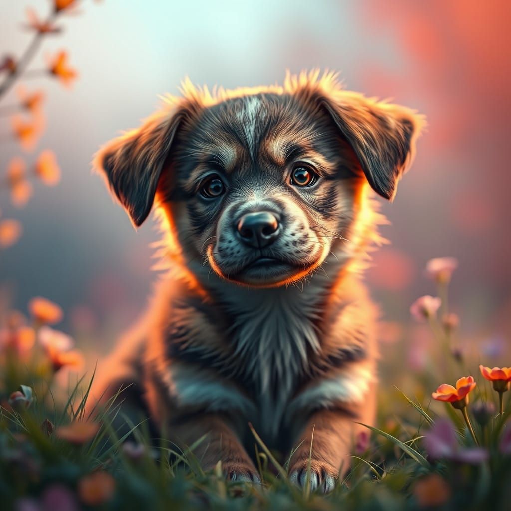 Ethereal Puppy in Dreamlike Unreal Engine 5 Landscape
