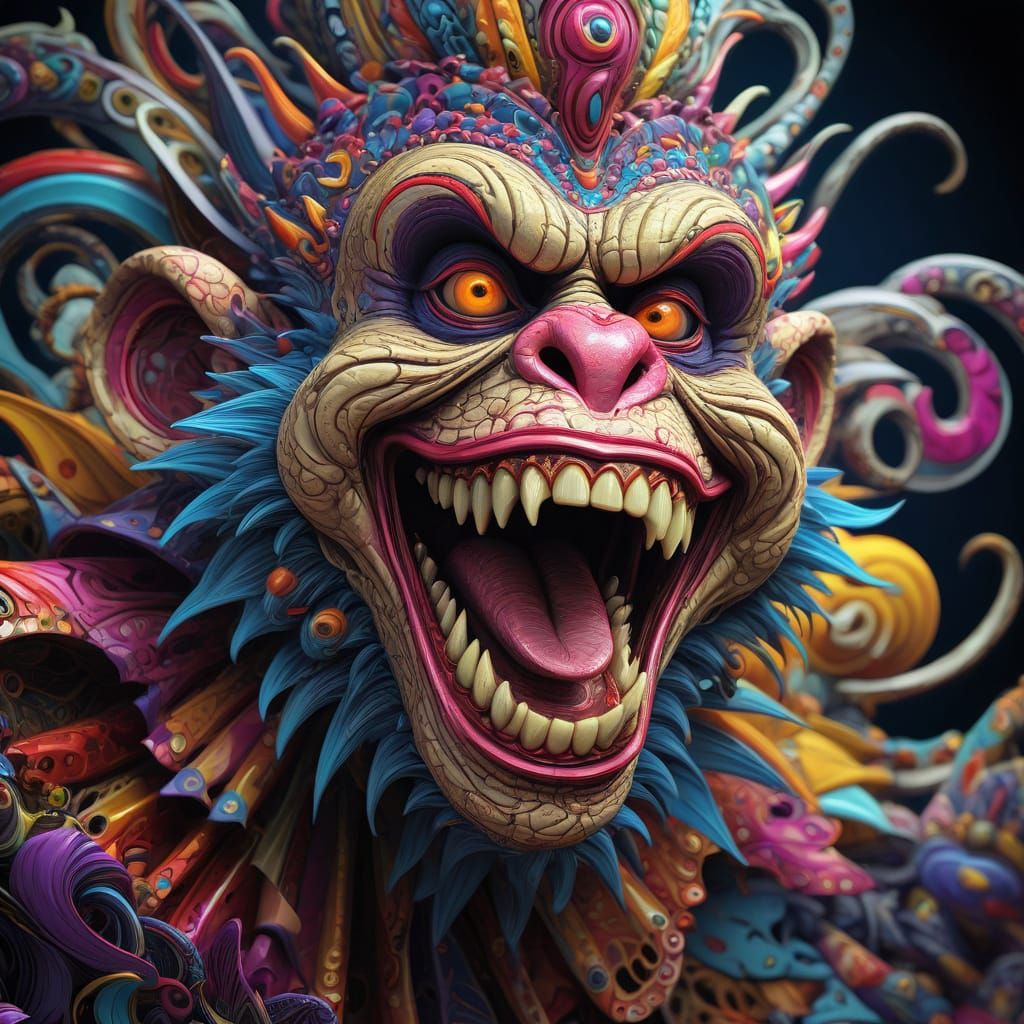 Zombie Monkey Clown in Zentangle Style