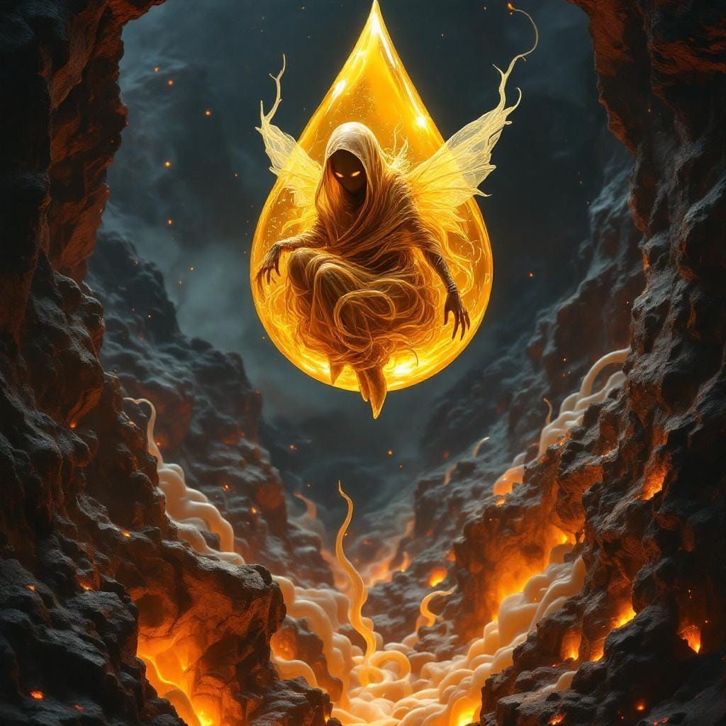 Translucent Gothic Fairy in Amber Droplet