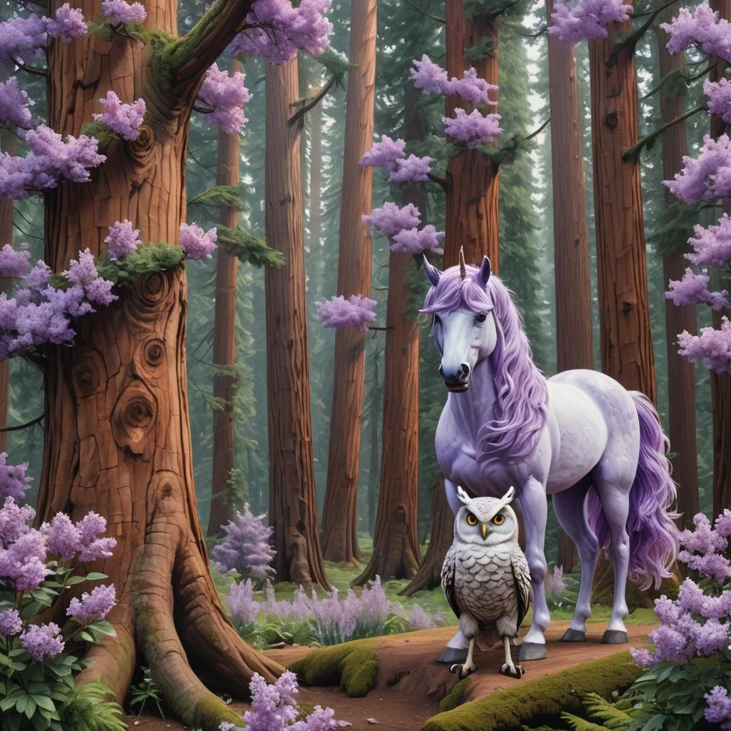 Lilac Unicorn and Owl on Sequoia
