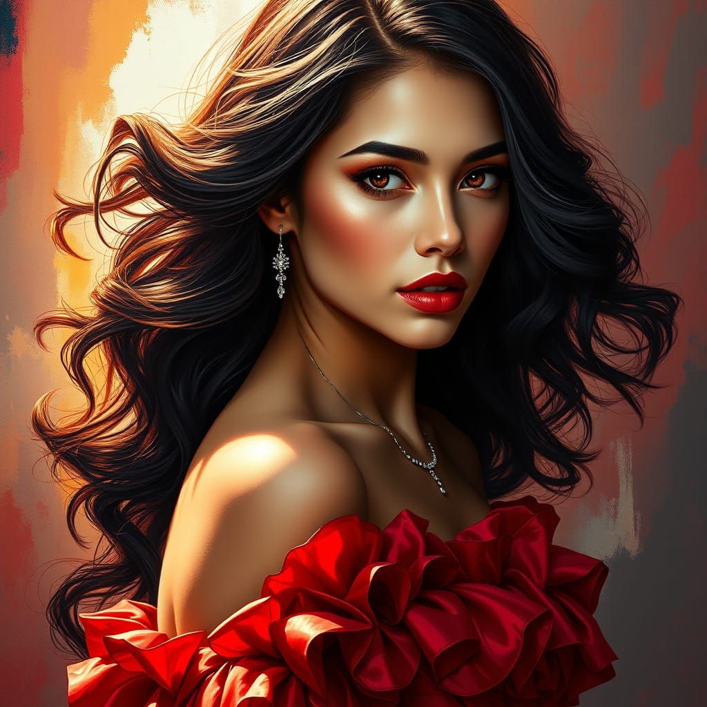 Ethereal Venezuelan Beauty in Impasto Oil Painting Style