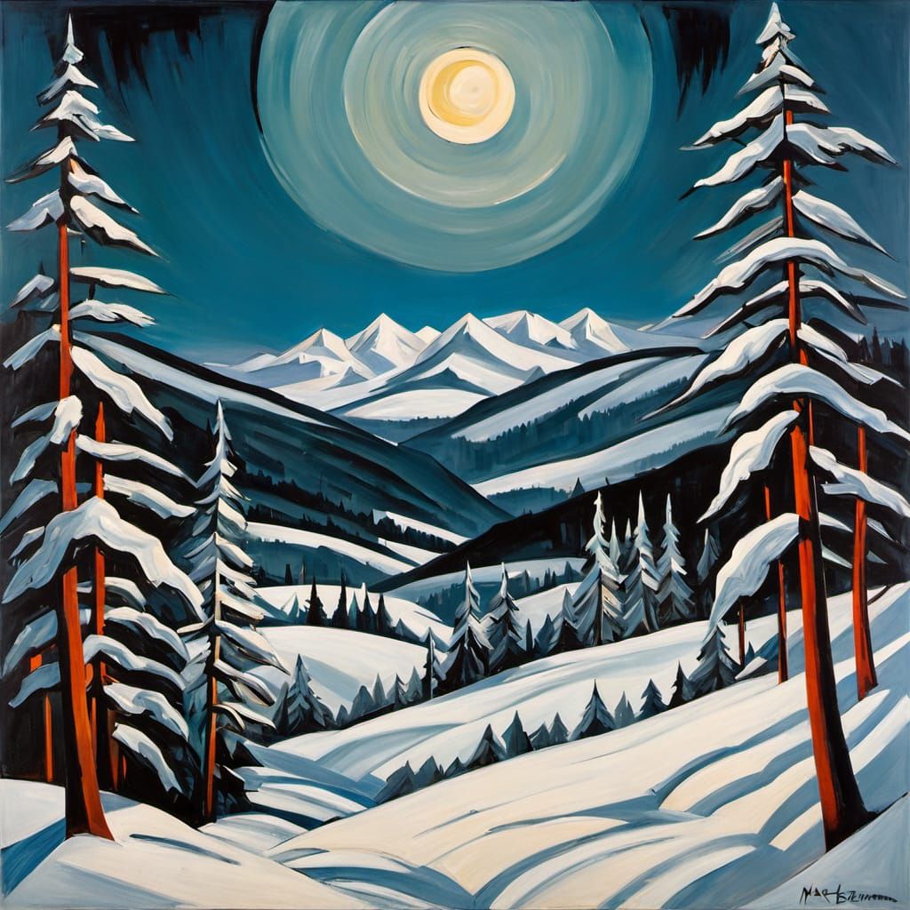 Moon Landscape in the Mountains with Snow