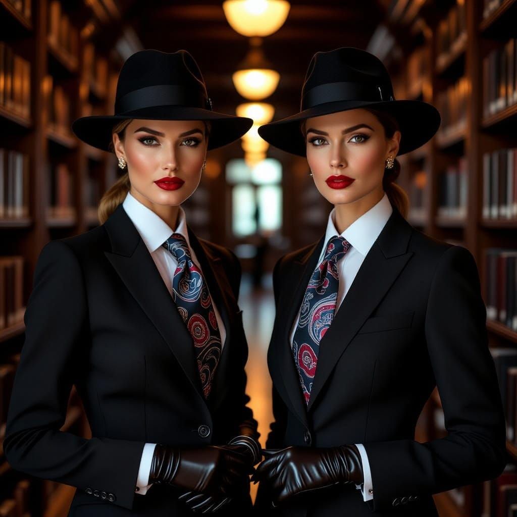 Sophisticated Businesswomen in Elegant Library Setting