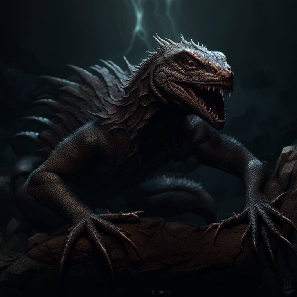 Detailed Dark Lizard Monster Concept Art