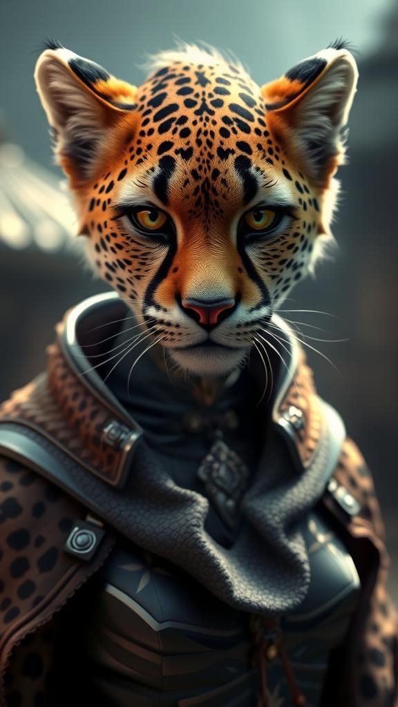Cheetah Humanoid in Anime Style with Intricate Cloak