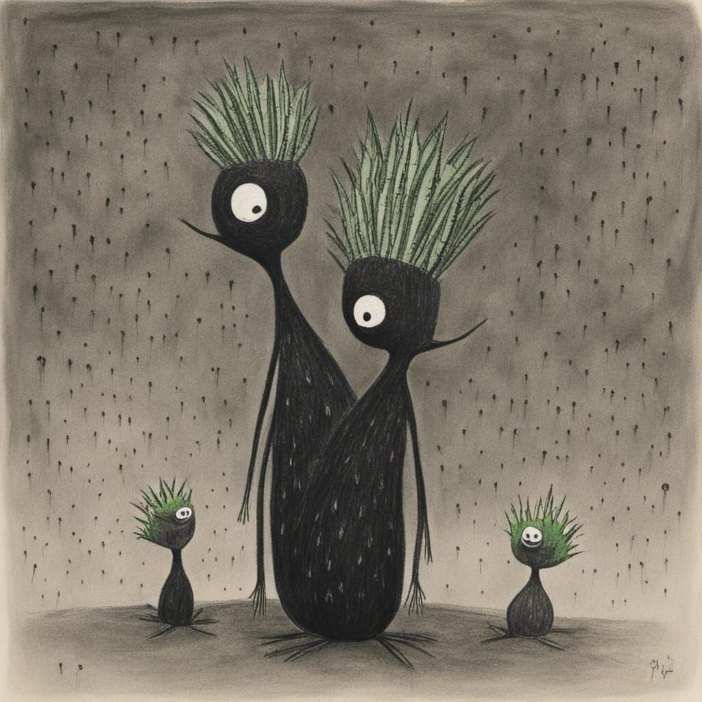 Cactus People in Charcoal Style