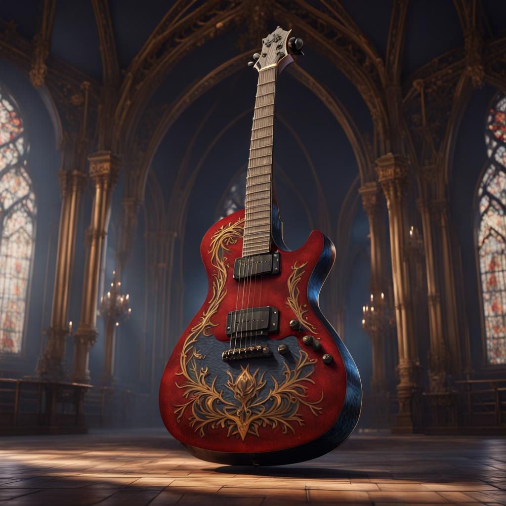 Gothic Beauty and the Beast Electric Guitar Art