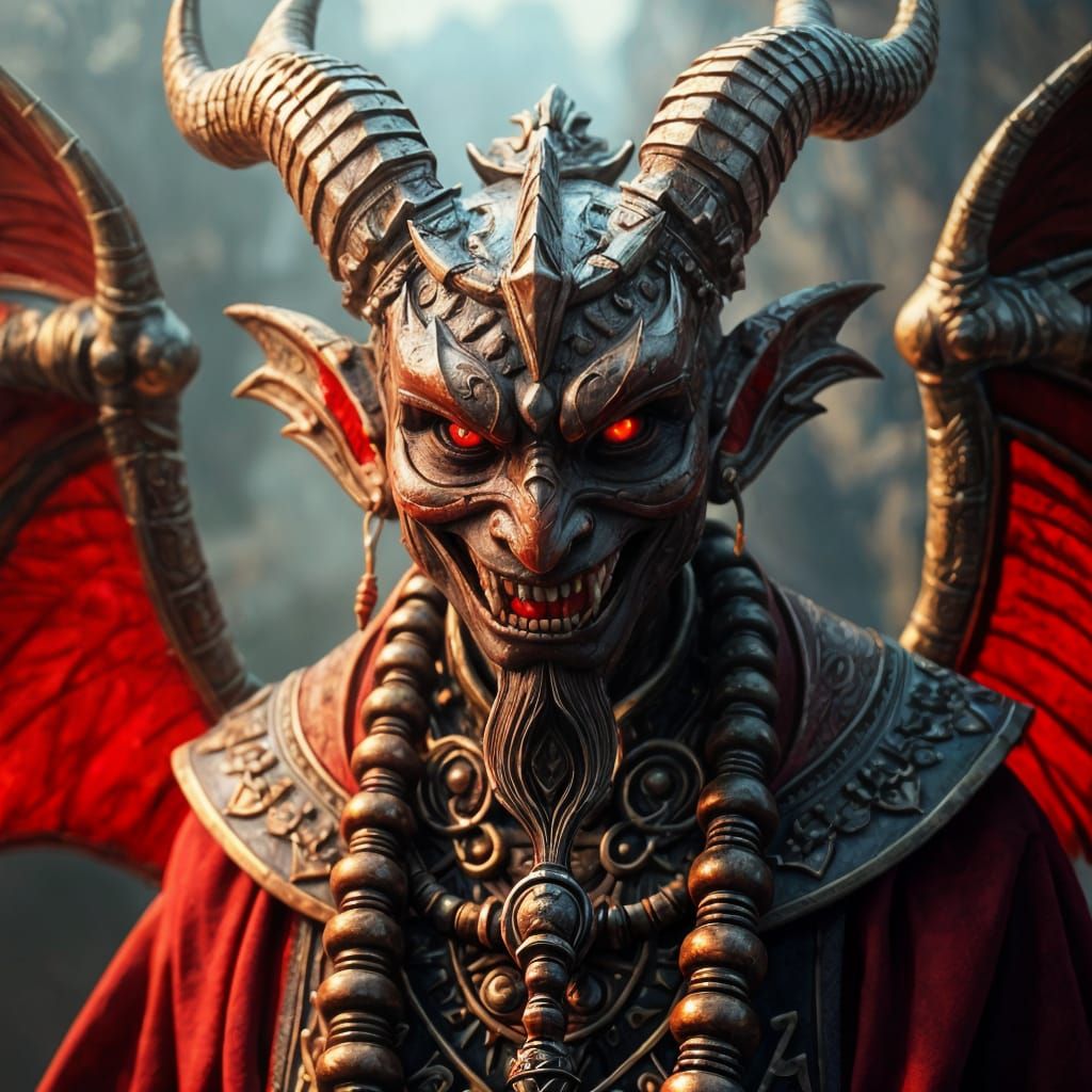 Pazuzu the Sumerian Demon Smiling, Detailed Portrait