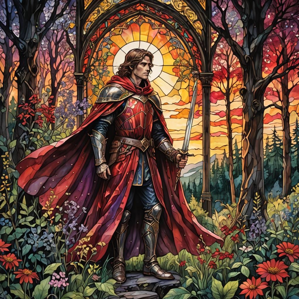 Stained Glass Warrior in Wet Wash Watercolour