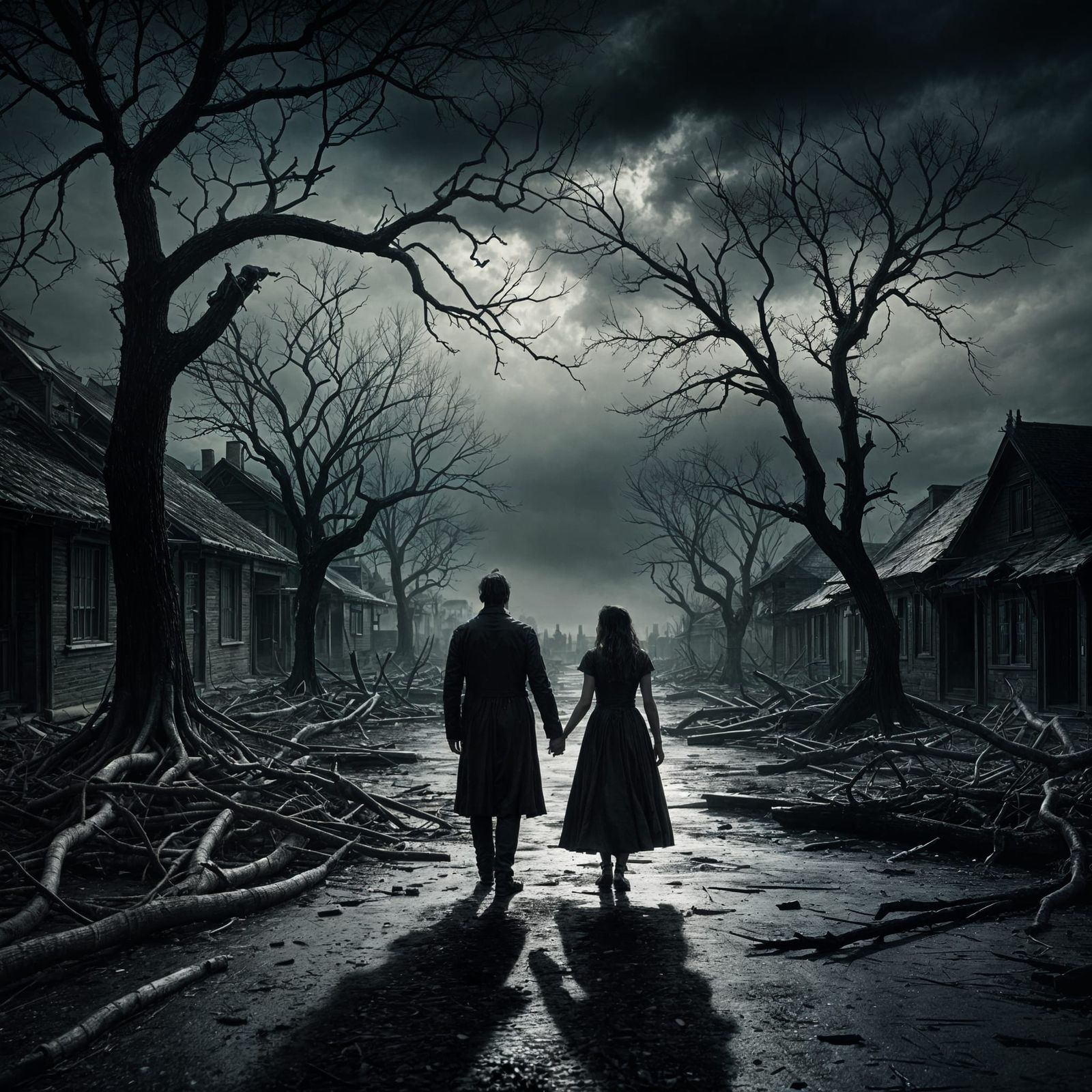 Sad Farewell in a Desolate Landscape, in the Style of Horror...