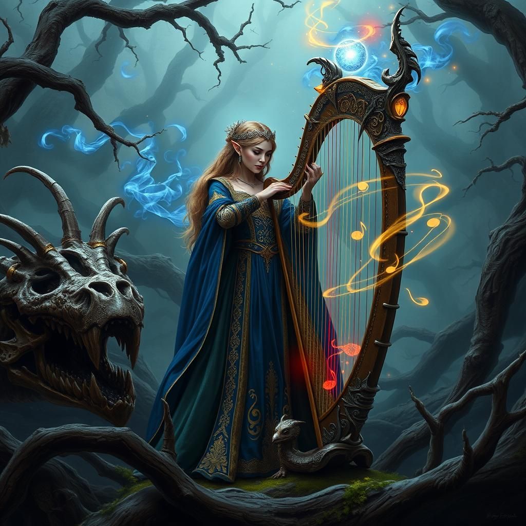 Elven Bard Resurrects Dragon in Mystical Forest