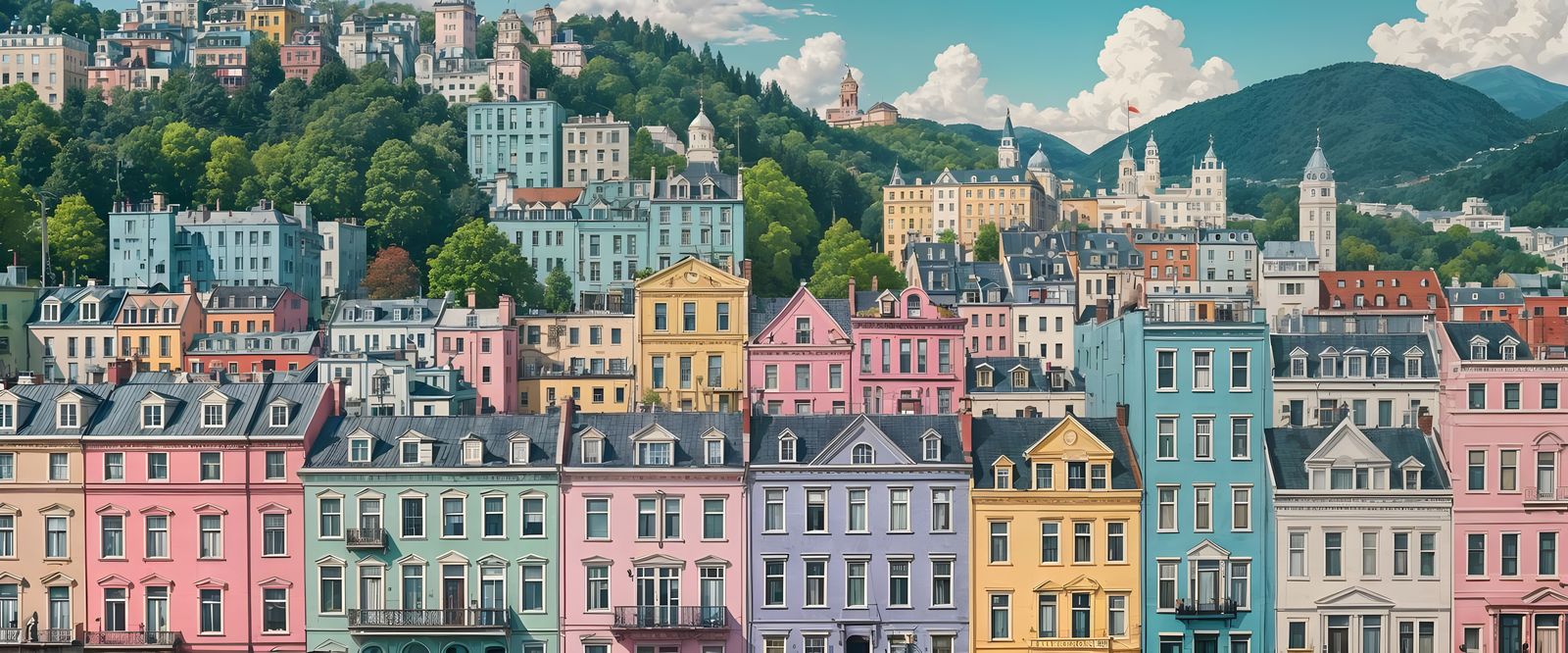 Vibrant Cityscape in Wes Anderson Style