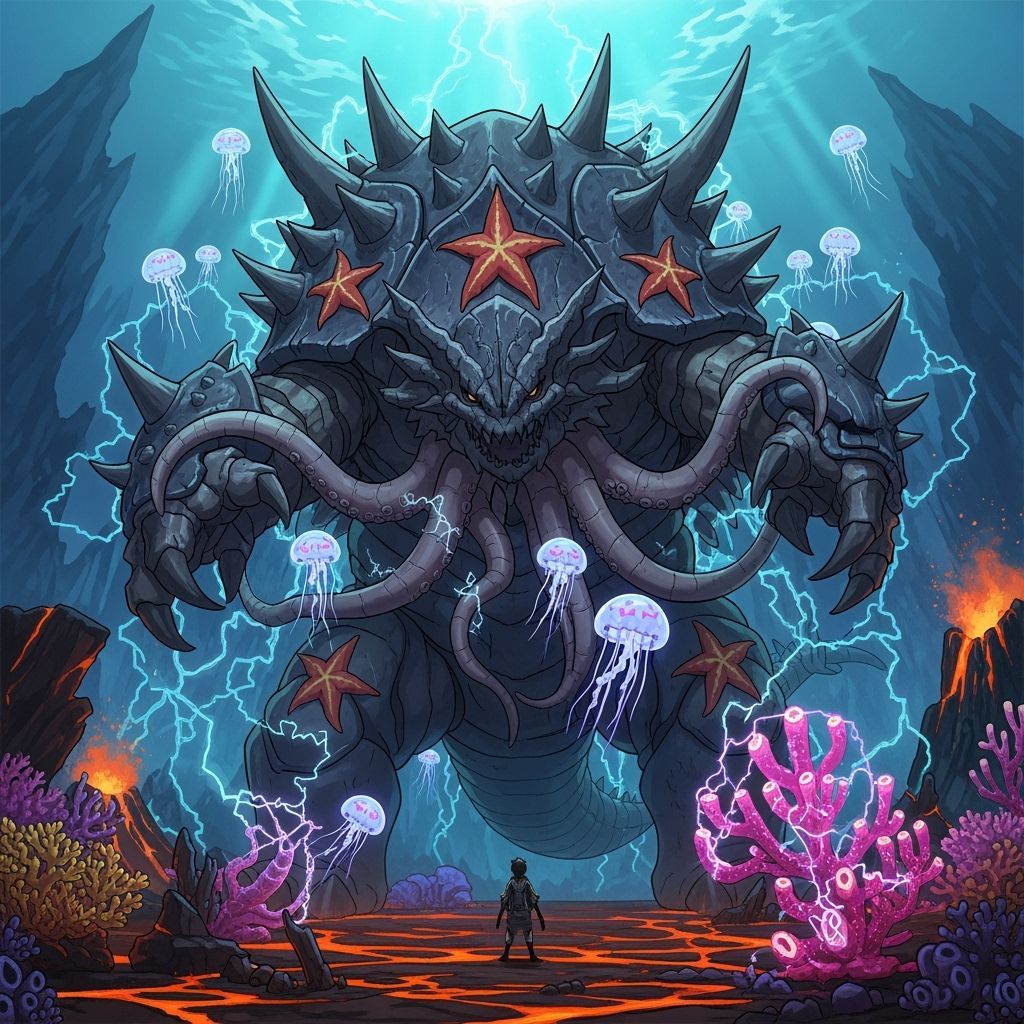 Giant Coraijus Creature in Deep Ocean Manga Art