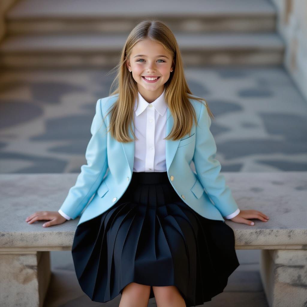 Portrait of a French Girl on Stone Bench