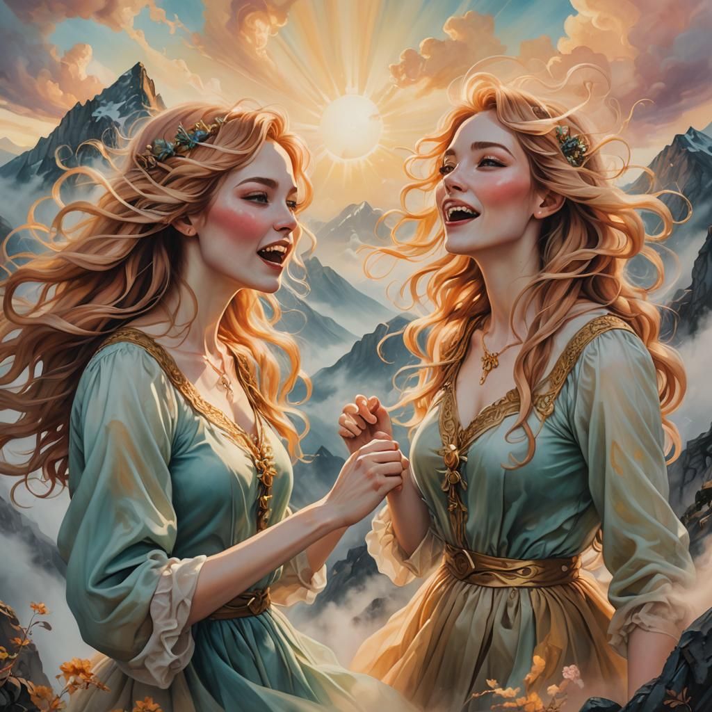 Pop Surrealism Portrait: Girls Screaming on Mountain