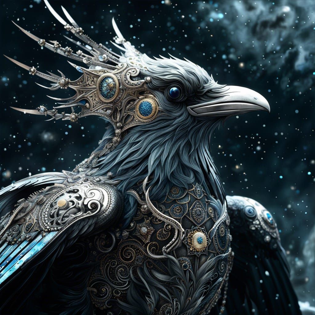 Crowned Celestial Raven King in Space