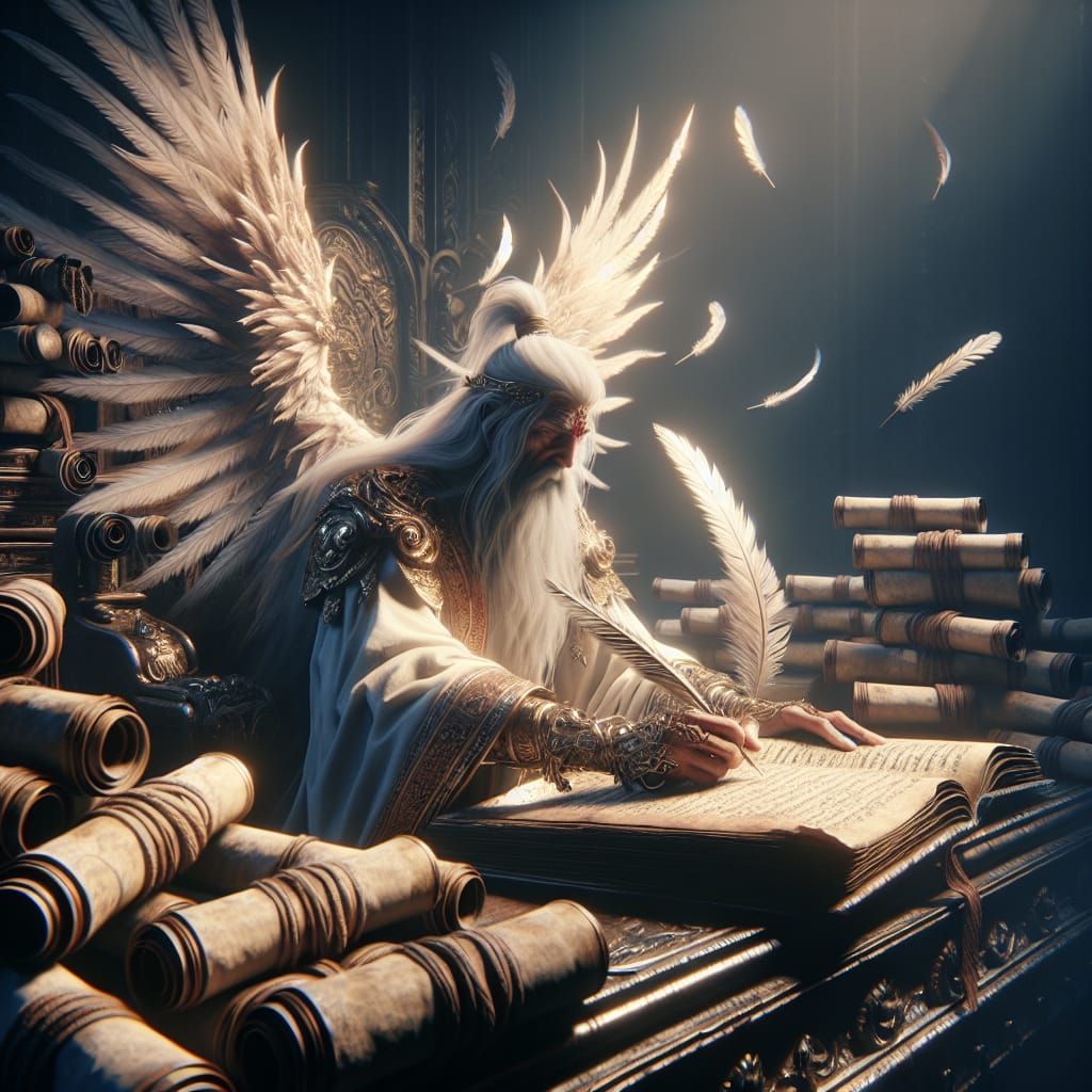 Divine Scribe at Ancient Desk as Matte Painting